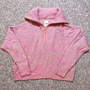 Aerie Quarter Zip Oversized Knitted Pink and Orange Women's Sweater